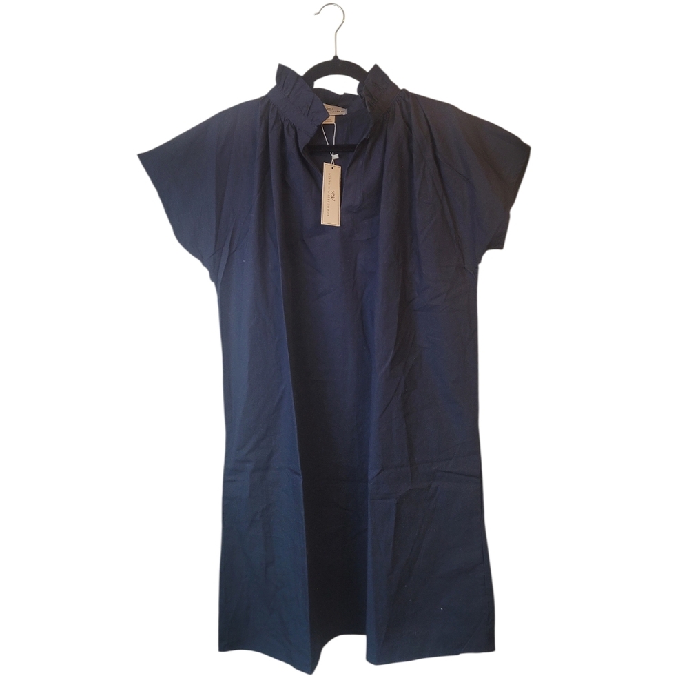Classic Navy Mini Dress with Ruffle Neck